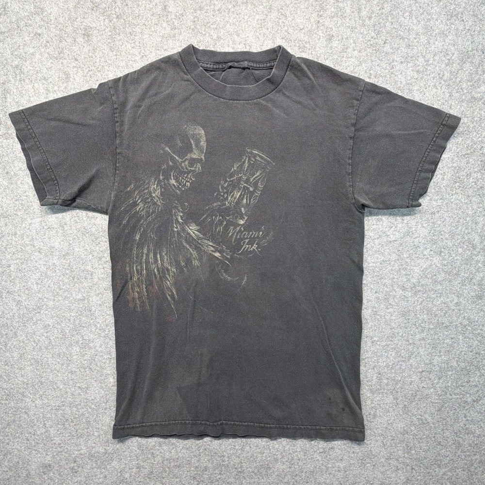 Vintage Miami‎ Ink Long Sleeve Shirt Mens Small Grunge Skull Tee Y2K